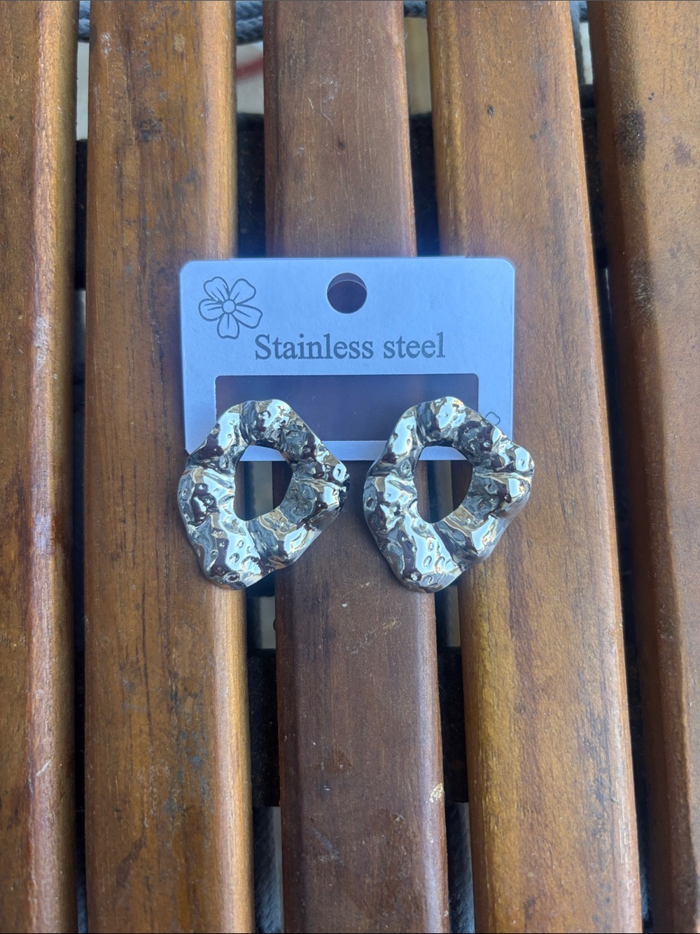 Textured Stainless Steel Hoop-Style Earrings in Silver